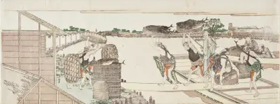 Unloading Bonito for Market av Katsushika Hokusai