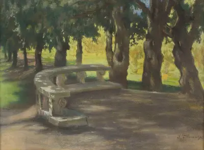 Dubová alej v parku u Villa Borghese v Římě, Kazimierz Stabrowski