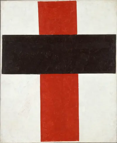 Duży czarny krzyż na czerwonym tle na bieli, Kazimir Malevich