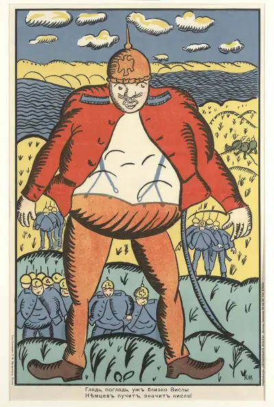 Popatrz, popatrz, nad Wisłą. Brzuchy Niemców puchną. Więc nie czują się zbyt dobrze, Kazimir Malevich