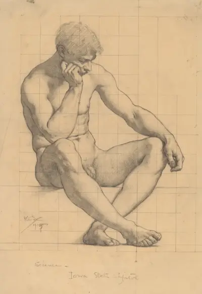 Seated Male Nude – Study for ‘Science’ – Iowa State Capitol von Kenyon Cox