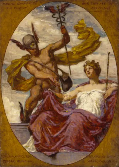 Study for Mural at U.S. Custom House, Cleveland, OH, ‘Passing Commerce Pays Tribute to the Port of Cleveland’ von Kenyon Cox