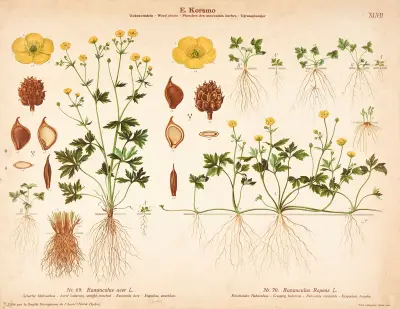 Acrid buttercup, upright crowfoot, Creeping buttercup av Knut Quelprud