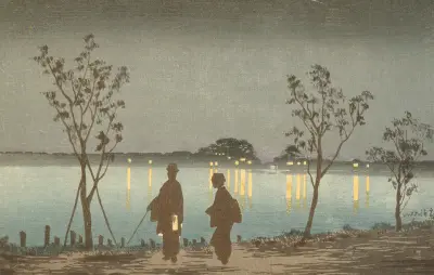 Natt vid Sumidafloden av Kobayashi Kiyochika