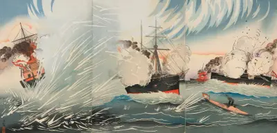 The Saikyô-maru in the Hard Fighting off Haiyang Island av Kobayashi Kiyochika