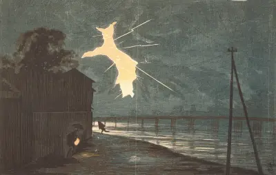 Åska och blixt vid Oumaya-bron av Kobayashi Kiyochika