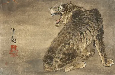 Tiger och blixt av Kobayashi Kiyochika