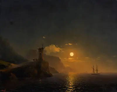 Chapel by the Coast on a Moonlit Night av Ivan Konstantinovich Aivazovsky