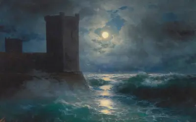 Genoese towers in the Black Sea av Ivan Konstantinovich Aivazovsky