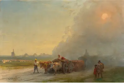 Ox-Carts In The Ukrainian Steppe av Ivan Konstantinovich Aivazovsky