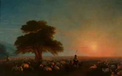 Shepherds with a flock of sheep av Ivan Konstantinovich Aivazovsky