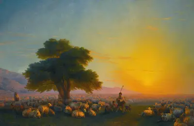 Shepherds With Their Flock At Sunset av Ivan Konstantinovich Aivazovsky