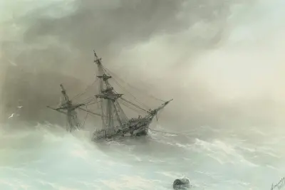 Ship In A Stormy Sea av Ivan Konstantinovich Aivazovsky