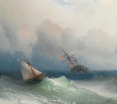 Two Ships At Sea av Ivan Konstantinovich Aivazovsky