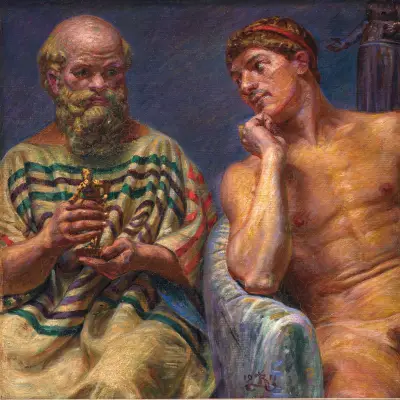 Socrates And Alcibiades (1910_1911) av Kristian Zahrtmann