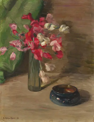 Utan titel (Stilleben med röda blommor) av Kurt Schwitters