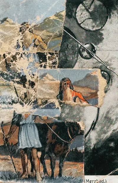 Utan titel (Kollagerad vykort Das Kreisen) av Kurt Schwitters