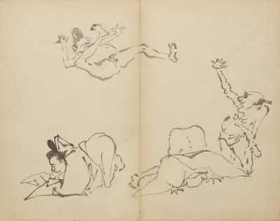 Courtiers’ Farting Contest av Kawanabe Kyōsai