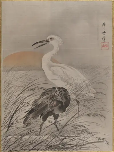 Tranor i marskland av Kawanabe Kyōsai