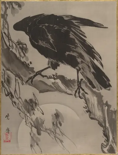 Kråka och måne av Kawanabe Kyōsai