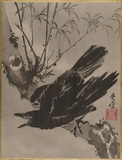 Kråka på gren av Kawanabe Kyōsai