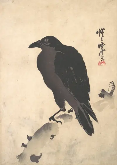 Kråka på trästam av Kawanabe Kyōsai