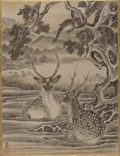 Deer and Monkeys av Kawanabe Kyōsai