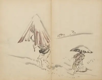 Figures in Snow av Kawanabe Kyōsai