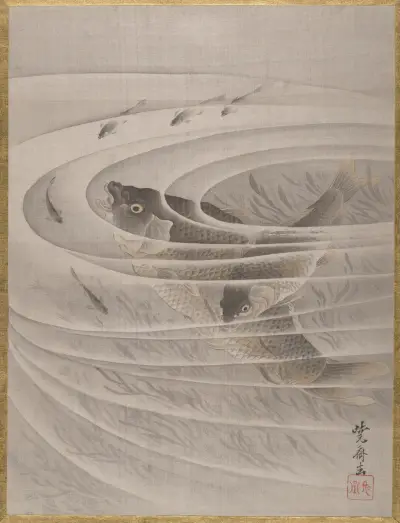 Fisk i en virvel av Kawanabe Kyōsai