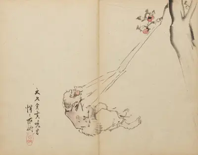 Long-arms Snatching Fruit av Kawanabe Kyōsai