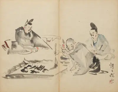 Monk at Calligraphy av Kawanabe Kyōsai