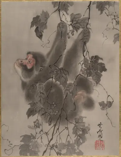 Apa hängande i vinrankor av Kawanabe Kyōsai