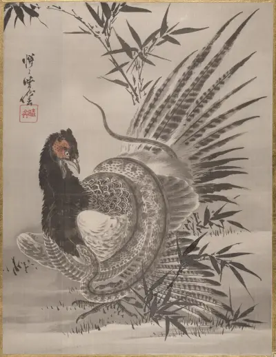 Fasan von einer Schlange gefangen von Kawanabe Kyōsai