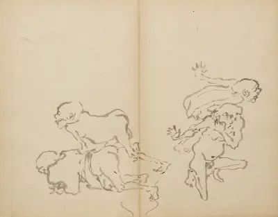 Seniors’ Farting Contest av Kawanabe Kyōsai