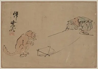 Fischender Fuchs, 1870 – Nr. 2 von Kawanabe Kyōsai