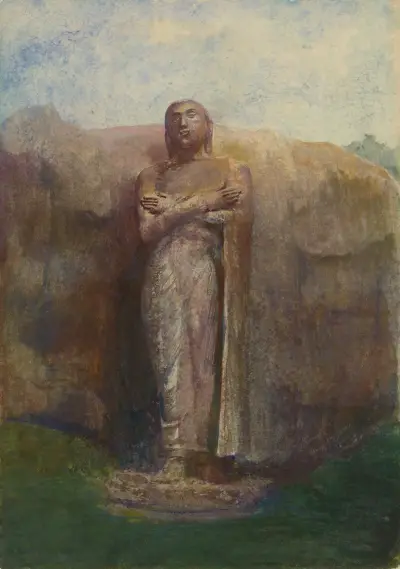 Kolossalstatyn av Ananda nära den ruinstaden Pollanarua, Ceylon av John La Farge