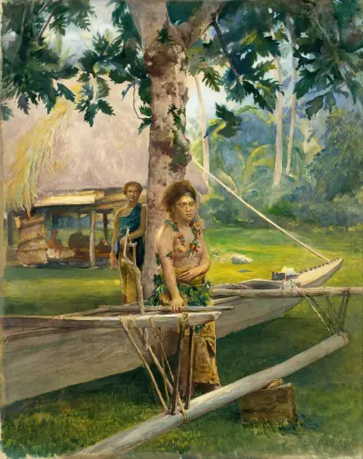 Portrait of Faase, the Taupo, or Official Virgin, of Fagaloa Bay, and Her Duenna, Samoa av John La Farge