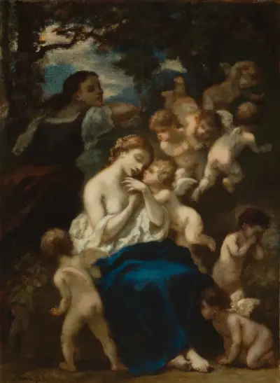 En nymf med kupido av Narcisse-Virgile Diaz de La Peña