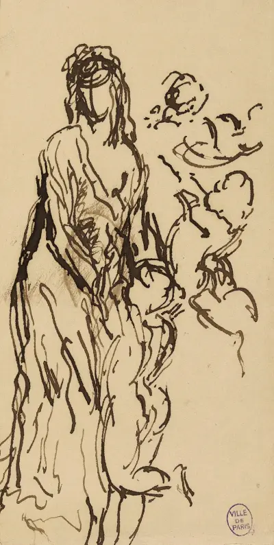 Figure de femme debout avec des amours von Narcisse-Virgile Diaz de La Peña