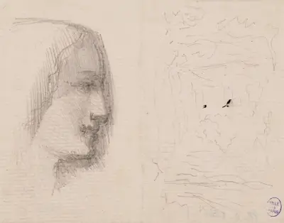 Profil de femme à droite et schéma de paysage von Narcisse-Virgile Diaz de La Peña
