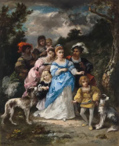 Promenad i blå klänning av Narcisse-Virgile Diaz de La Peña