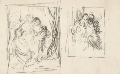 Two studies for a figure composition, including three women and a child von Narcisse-Virgile Diaz de La Peña