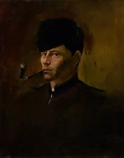 Dandy in Fur Cap with Pipe av Ladislav Mednyánszky