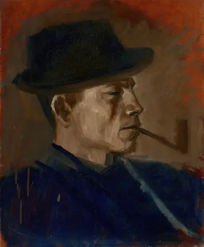 Man in Blue Smoking av Ladislav Mednyánszky