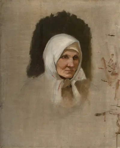 Village Woman in a White Scarf av Ladislav Mednyánszky
