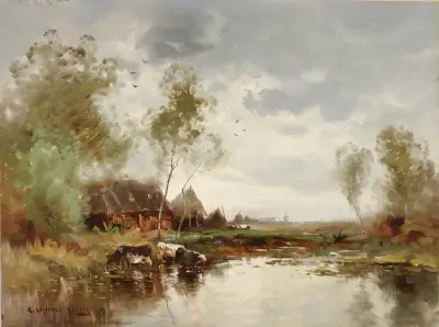 Landskap med vindkvarn av E. Landseer Harris
