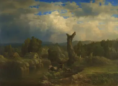 Summer Landscape, Thunder looms av Lars Hertervig