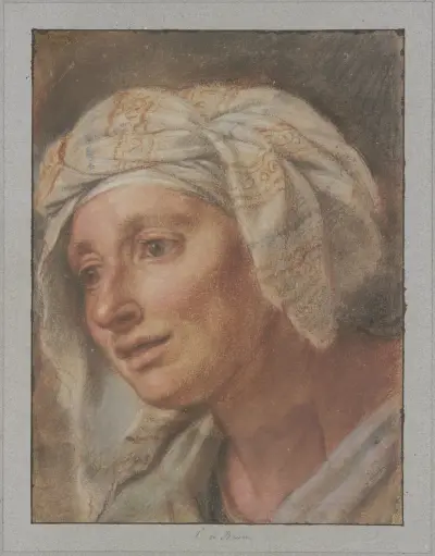 Königin mit Kopftuch aus den ‘Königinnen zu Füßen Alexanders des Großen’ av Charles Le Brun