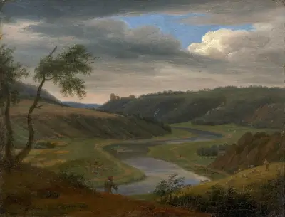 Landscape representing the Meuse near the commune of Aiglemon av Elisabeth Louise Vigée Le Brun