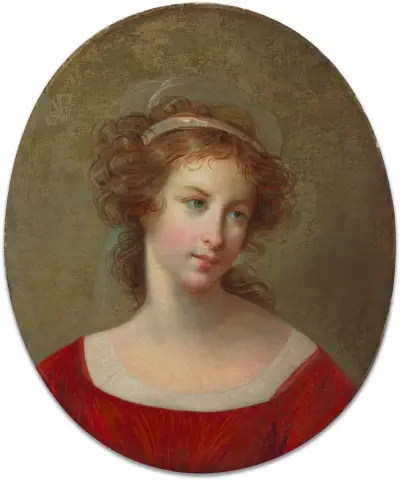 Porträtt av kvinna i röd klänning av Elisabeth Louise Vigée Le Brun